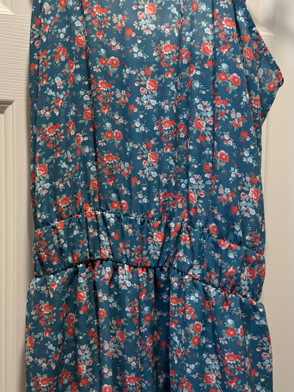 Womens' Teal Floral Elastic-Waist Dress